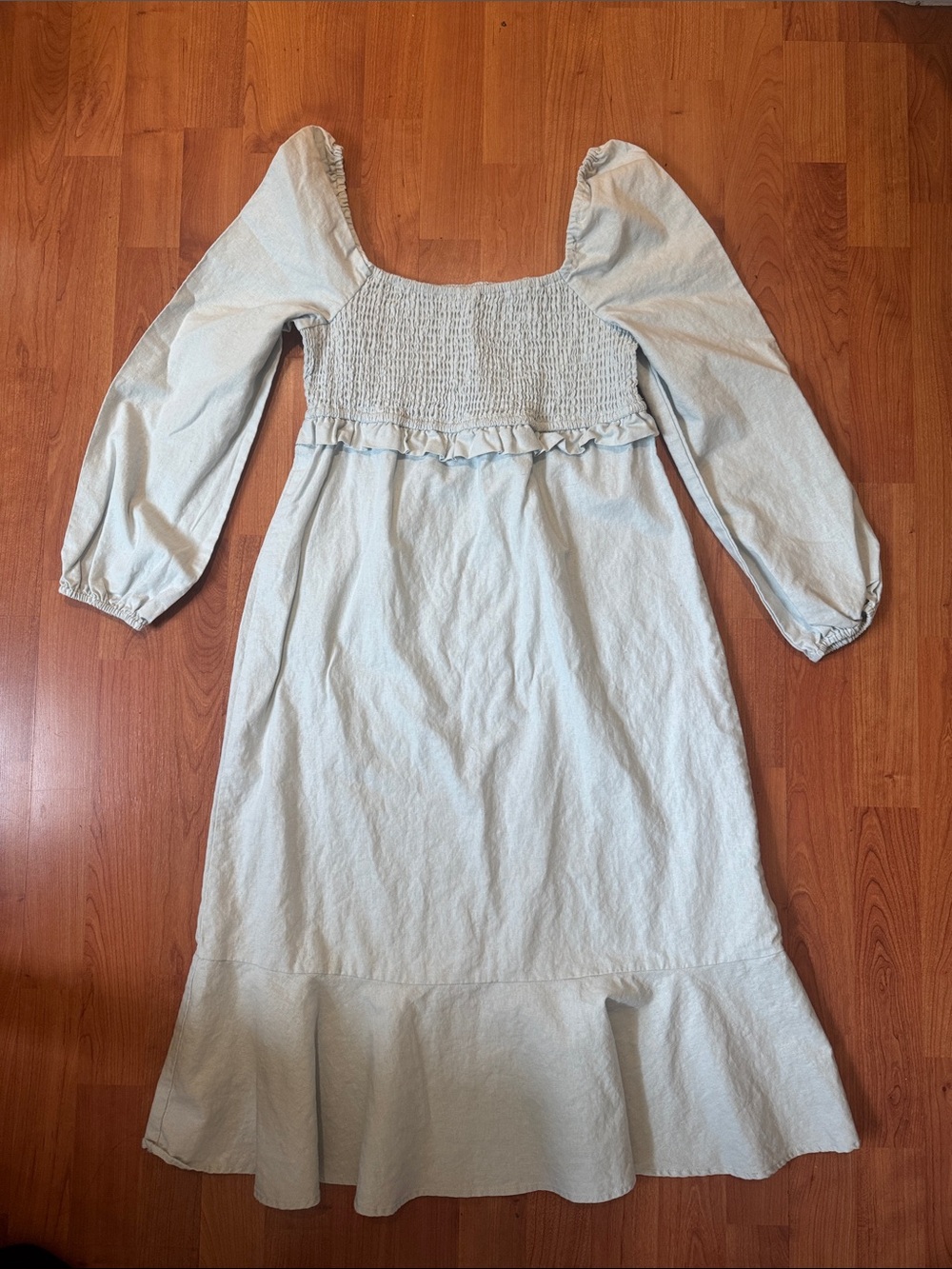7 For all Mankind Linen Blend Smocked Midi Dress